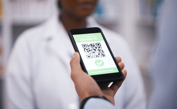 QR code, screen or hand of doctor with phone to scan test results on contactless technology online. Closeup, mobile app or medical healthcare professional with digital registration or barcode display - Powered by Adobe