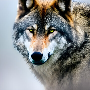 portrait of a leader wolf in the mist