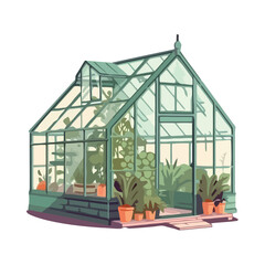 Greenhouse architecture with potted plants inside