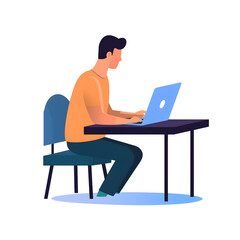 Fototapeta na wymiar man working on laptop while sitting at table. Generative AI.