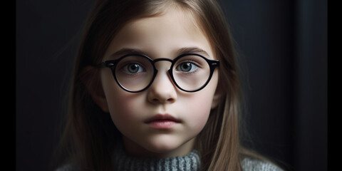 Fototapeta na wymiar Kind Gesicht mit Brille Nahaufnahme Porträt, ai generativ