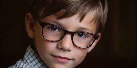 Fototapeta premium Kind Gesicht mit Brille Nahaufnahme Porträt, ai generativ