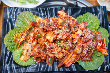 South Korea food. Stir fried Octopus spicy food