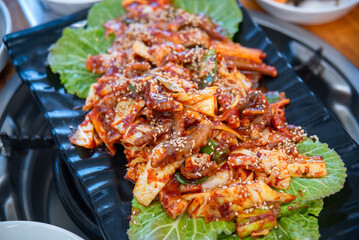 South Korea food. Stir fried Octopus spicy food