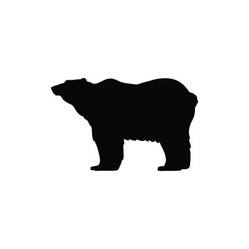 Black silhouette or monochrome shape of bear side view, vector isolated.