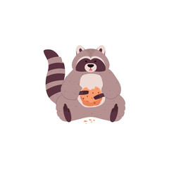 Raccoon cute funny animal character or mascot, flat vector illustration isolated.