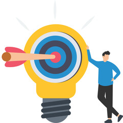 Differentiate strategy, Creative light bulb and target, man stand with target bulb
