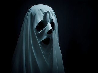 Scary ghost on dark background. Generative ai