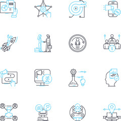 Social media management linear icons set. Strategy, Content, Engagement, Analytics, Branding, Monitoring, Optimization line vector and concept signs. Campaigns,Scheduling,Influencers outline