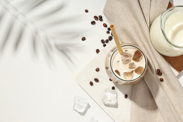Cold drink for refreshing - ice coffee, space for text