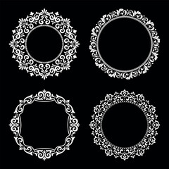 Set of decorative frames Elegant vector element for design in Eastern style, place for text. Floral black and white borders. Lace illustration for invitations and greeting cards.