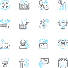 Company funding linear icons set. Venture, Investment, Seed, Angel, Funding, Capital, Equity line vector and concept signs. Angelic,Crowdfunding,IPO outline illustrations