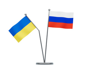 The isolate of the nation flag of Russia and the broken pole of Ukraine. 3d render.