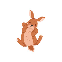 Funny dancing rabbit or bunny flat cartoon vector illustration isolated on white.