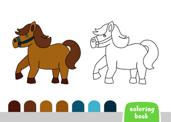 Cute Horse Coloring Book for Kids Page for Books, Magazines, Vector Illustration Doodle Template