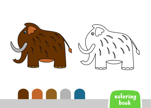 Cute Mammoth Coloring Book for Kids Page for Books, Magazines, Vector Illustration Doodle Template