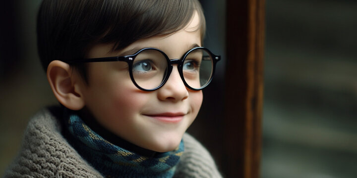 Kind Gesicht mit Brille Nahaufnahme Porträt, ai generativ