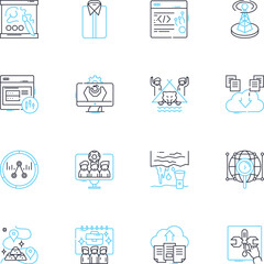 Data analytics linear icons set. Insights, Metrics, Visualization, Patterns, Algorithms, Optimization, Interpretation line vector and concept signs. Forecasting,Modelling,Clustering outline