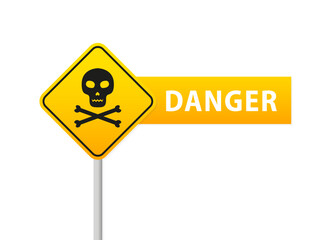 Skull and bones warning sign. Banner for websites. Danger sign. Flat style. deadly danger symbol. Vector illustration