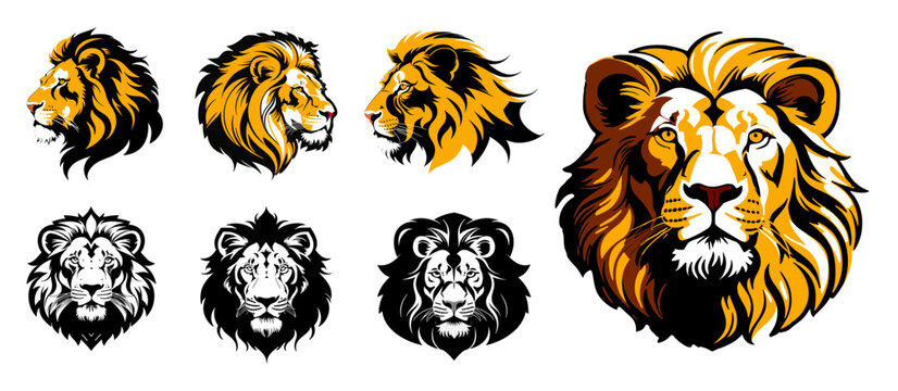 Lion head mascot collection, lion icon set. Vector illustration.