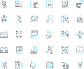 Painting linear icons set. Brush, Canvas, Colors, Easel, Technique, Texture, Acrylic line vector and concept signs. Watercolor,Oil,Palette outline illustrations