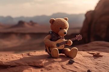 Soft toy bear playing guitar - Generative AI