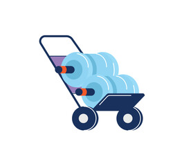 Two water gallons on cart, water delivery concept - flat vector illustration isolated on white background.