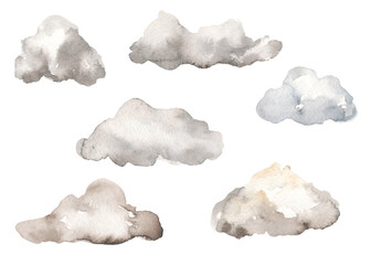 Watercolor clouds, sky, blue clouds, storm clouds, overcast