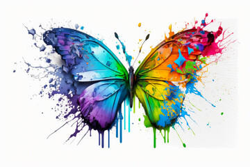 Obraz na płótnie Canvas Colorful butterfly with paint splattered all over it's wings. Generative AI.