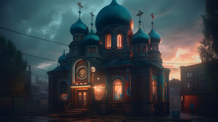 Obraz premium church in the future, digital drawing. Generative AI.