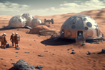 Fototapeta na wymiar astronaut colony on mars resting and taking in the view, generative AI