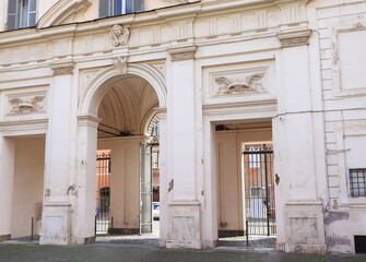 Santa Cecilia in Trastevere Basilica Entrance View Seen from the Courtyard in Rome, Italy