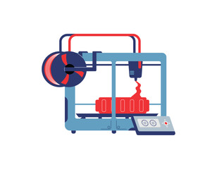 3D printing prototype object, flat vector illustration isolated on white background.