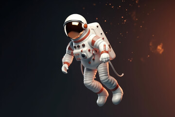 spaceman astronaut flying with rocket 3d illustration design, generative AI