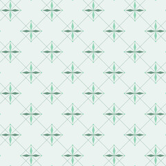 Light green and dark green color cross in square frames on a green background with diagonal line. It is a seamless pattern that looks neat, clean and beautiful.
