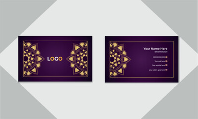 Luxury gold mandala arabesque business card and arabesque background set on elegant magenta color. 