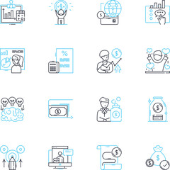 Equity trading linear icons set. Shares, Stocks, Investment, Assets, Returns, Portfolio, Securities line vector and concept signs. Brokerage,Market,Trades outline illustrations