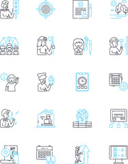 Job advancement linear icons set. Promotion, Progression, Advancement, Development, Growth, Success, Achievement line vector and concept signs. Ascent,Elevation,Rise outline illustrations