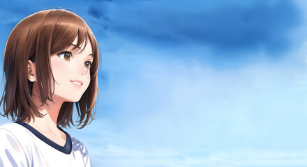 青空と遠くを見つめる女性　コピースペース  generative ai