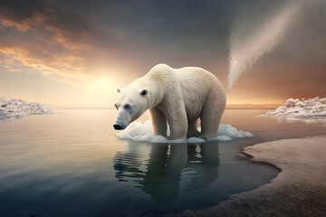 Plakat Polar bear and global warming. Concept of climate change. Generated AI