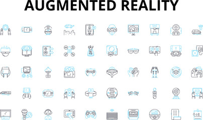 Augmented reality linear icons set. Hologram, Virtual, Overlay, Immersive, Interactive, Projection, Adaptation vector symbols and line concept signs. Simulation,Enhancement,D illustration