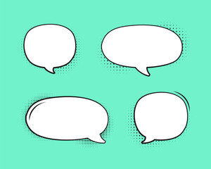 Retro empty speech bubble with black halftone shadows set. Vector illustration comic manga text frame, vintage design, pop art style