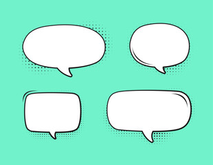 Retro empty speech bubble with black halftone shadows set. Vector illustration comic manga text frame, vintage design, pop art style
