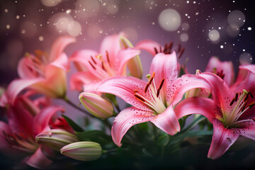 Beautiful pink lilies. Generative AI.