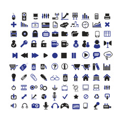 Collection of icon designs on the theme of technology, finance, holiday, arrows, communication, symbols.