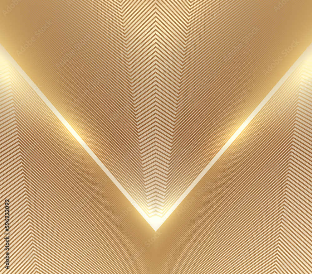 Poster golden lines create the spatial background of the abstract triangular building