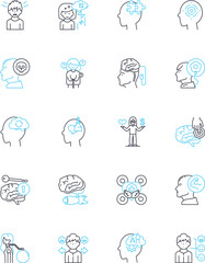 Fototapeta premium Intellectual Power linear icons set. Intelligence, Wisdom, Knowledge, Reasoning, Logic, Ingenuity, Brilliance line vector and concept signs. Cognition,Comprehension,Insight outline illustrations