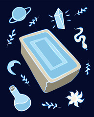 Vector isolated illustration of deck of tarot cards. Set for a fortune teller. Prediction of the future. Tarot online.