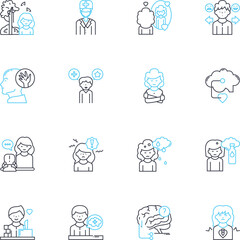 Psychological fitness linear icons set. Resilience, Adaptability, Self-awareness, Mindfulness, Empathy, Grit, Perseverance line vector and concept signs. Confidence,Positivity,Self-compassion outline