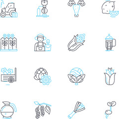 Livestock market linear icons set. Cattle, Pigs, Goats, Sheep, Horses, Chickens, Turkeys line vector and concept signs. Ducks,Geese,Rabbits outline illustrations